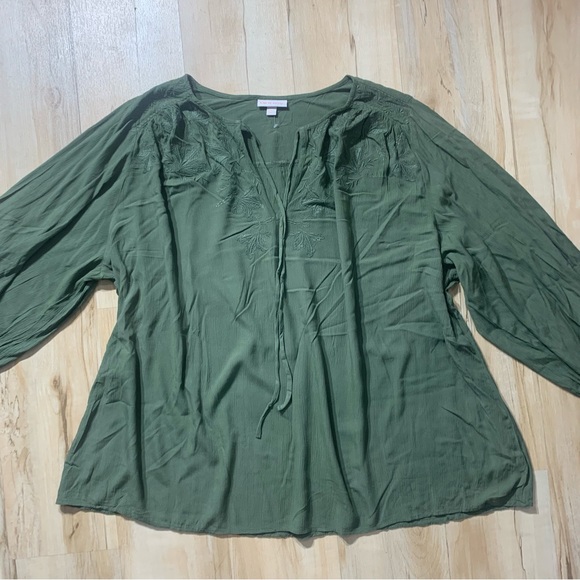 Knox Rose Women’s Long Sleeve Boho Embroidered Shirt Top Size 2XL Olive Green - Picture 5 of 10